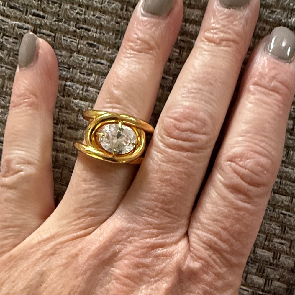 J. Crew Gold Ring with Clear Crystal Center